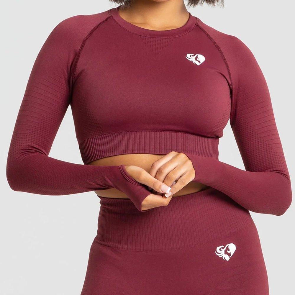 Power Seamless Long Sleeve Crop Top Adult Women Burgundy XL